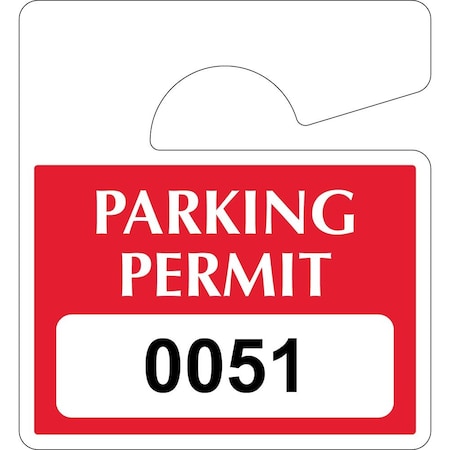 Lustre-Cal Economy Hanging Parking Permit Dark Red 3in x 2.75in  20mil Plastic Serialized 051-100, 50PK 253814201Rd0051
